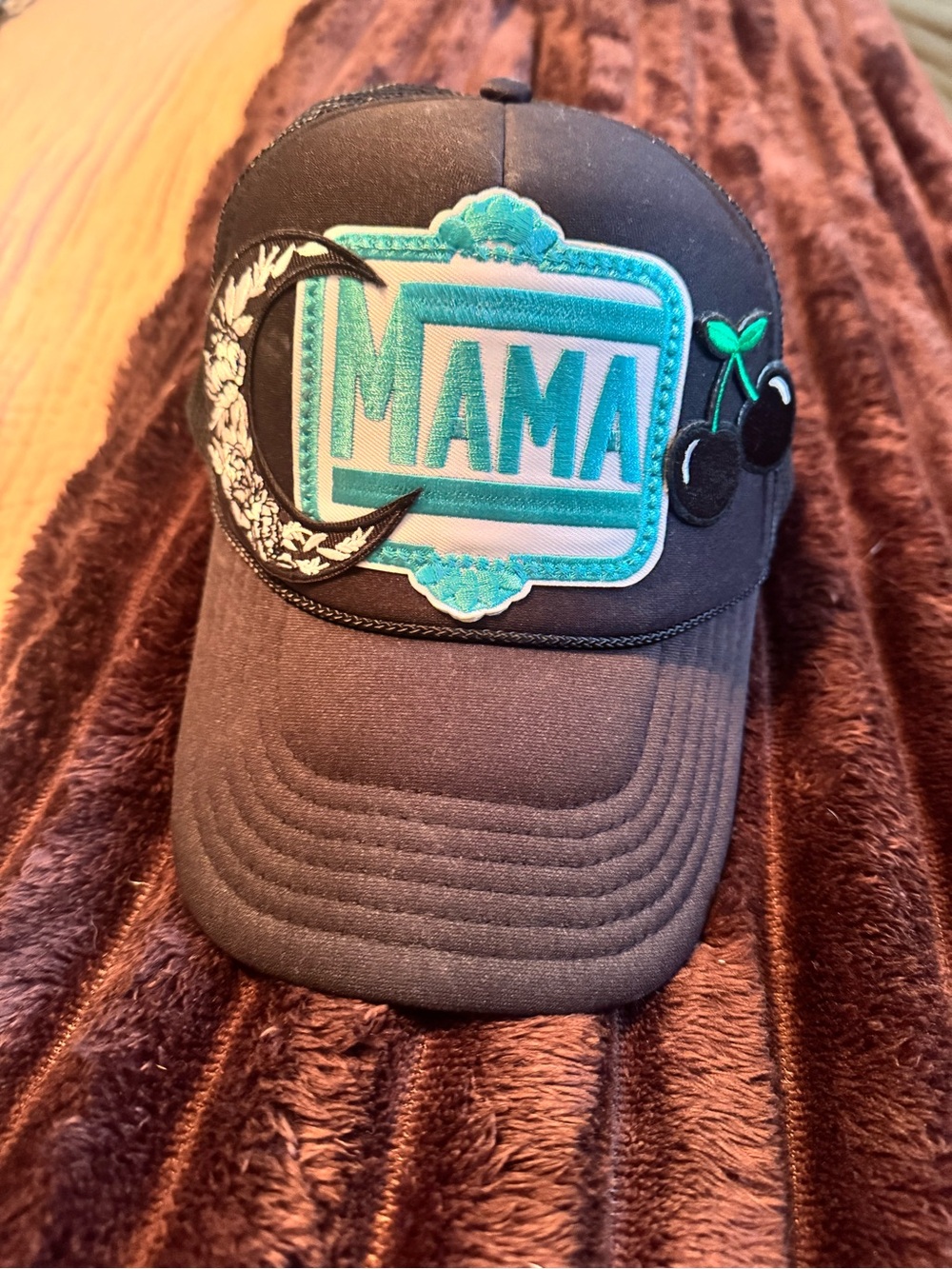 MAMA Embroidered Black Cap with Teal Patch